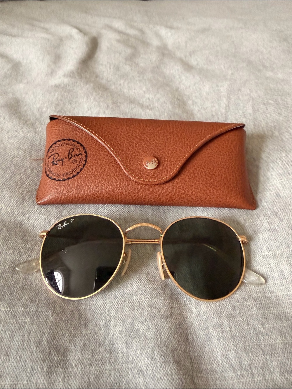 Ray-Ban Polarized Gold Frame Round Sunglasses